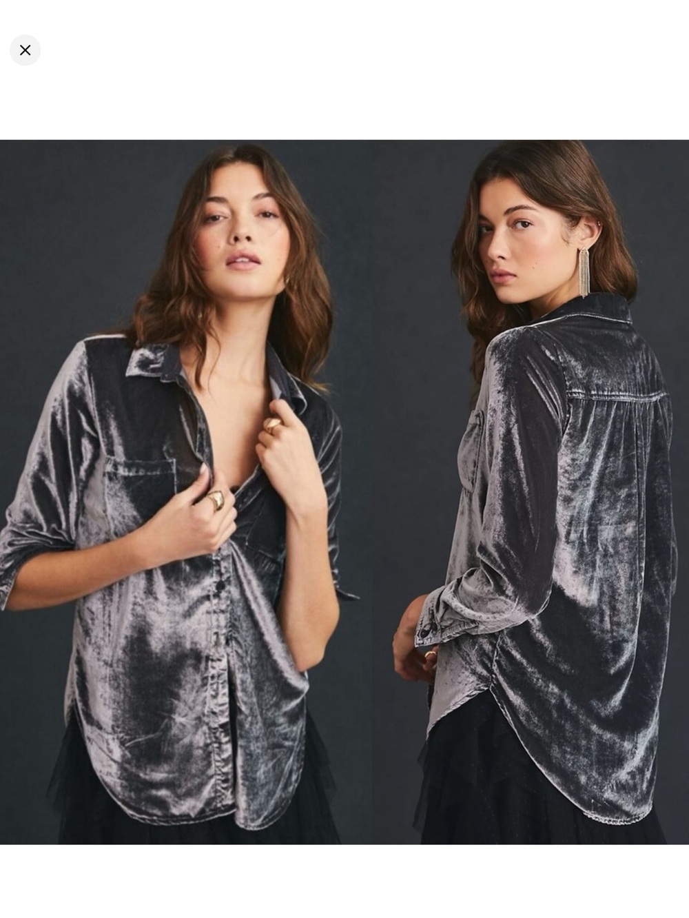 NWOT PILCRO by Anthropologie Relaxed Crushed Velvet Gray Button Shirt Size XS